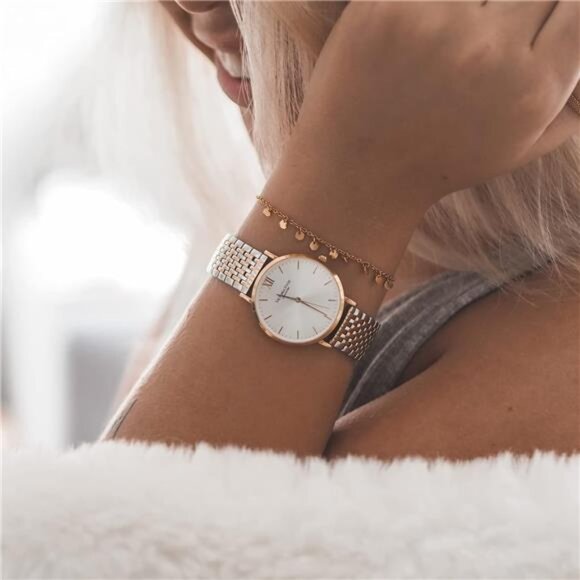 Silver and Rose Gold Womens Watch for Large Wrist, Two Tone main image 5